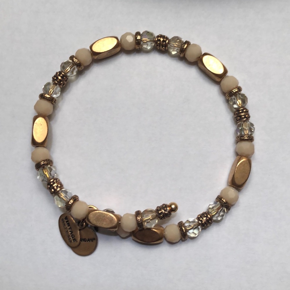 Alex and Ani Gold and Cream Beaded Wrap